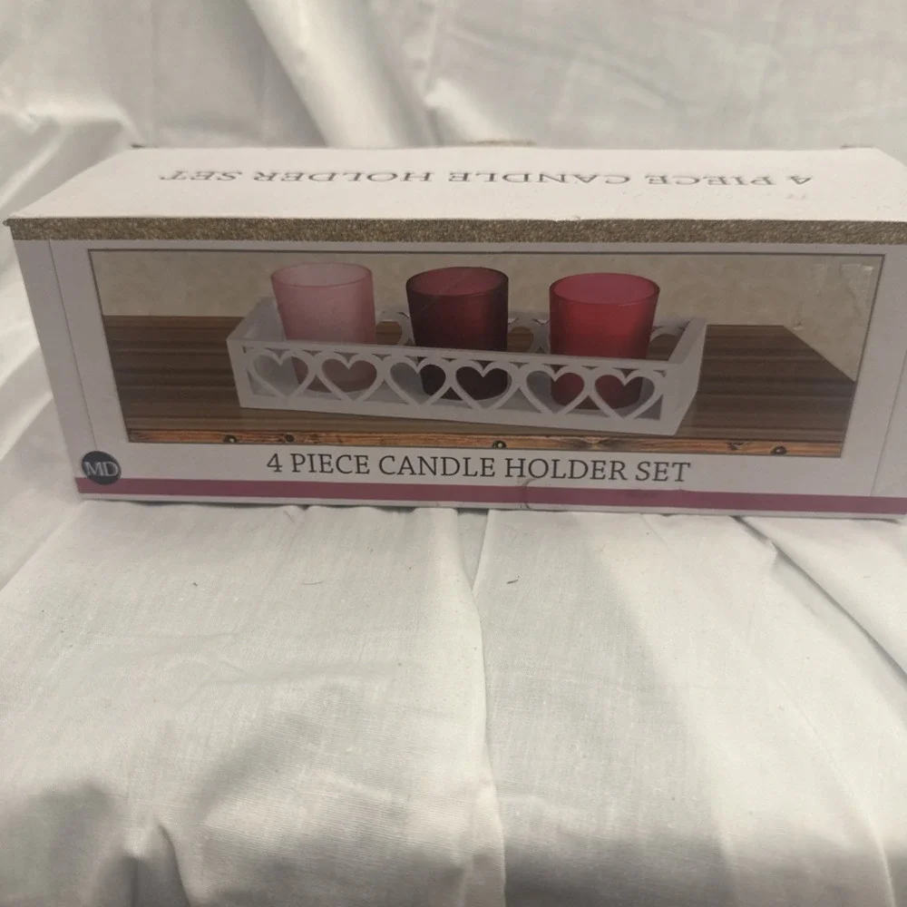 4 Piece Candle Holder Set With Wood Tray & Glass Votives Centerpiece Decor‎